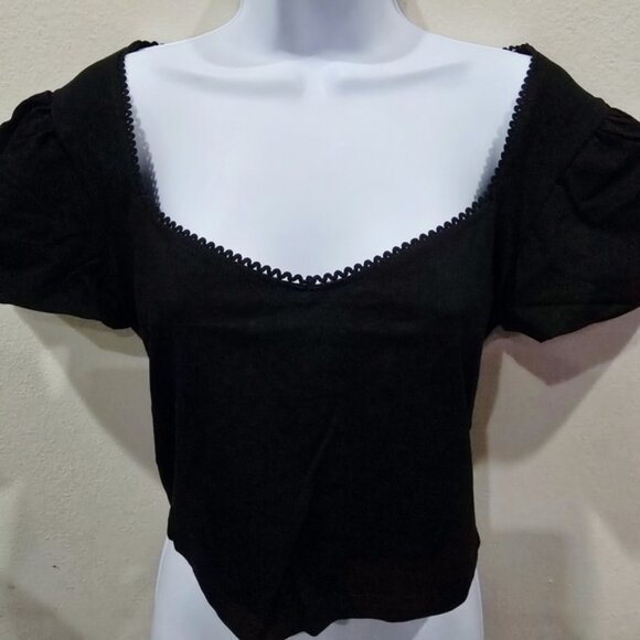 Diamond In The Dark Black Lace Up Flutter Sleeve Top Gothic Romantic Dark M - Picture 5 of 8